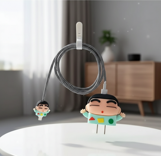 Iphone Charger Case Cover - Shinchan - 4 Piece Set (With Wire Protector)