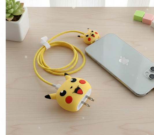 Iphone Charger Case Cover - Pikachu - 4 Piece Set (With Wire Protector)