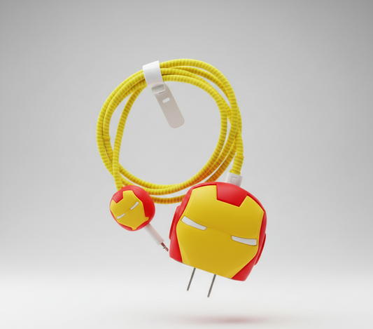 Iphone Charger Case Cover - Ironman - 4 Piece Set (With Wire Protector)