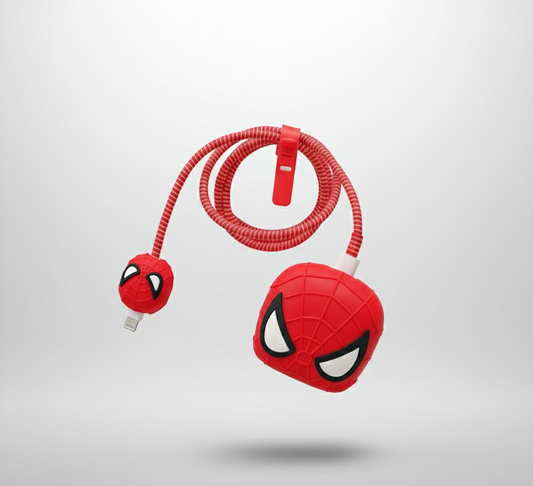 Iphone Charger Case Cover - Spiderman - 4 Pieces Set (With Wire Protector) for 18W-20W