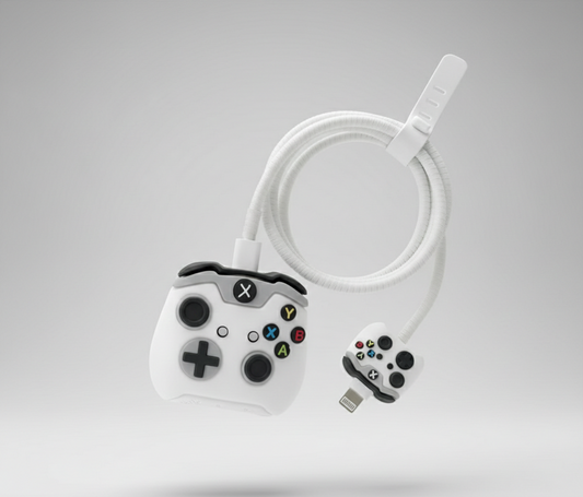 Iphone Charger Case Cover - XBOX White - 4 Piece Set (With Wire Protector)