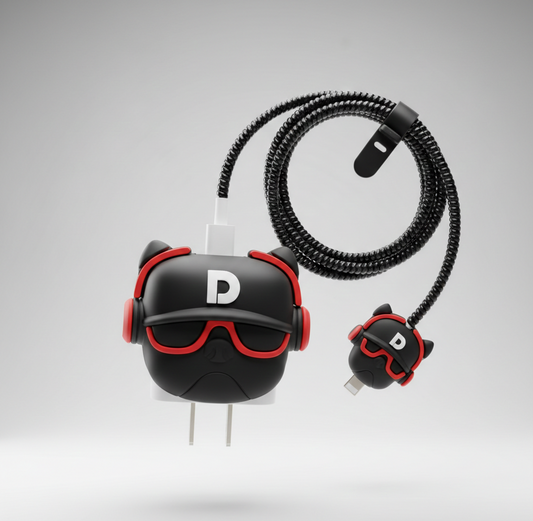 Iphone Charger Case Cover - Trendy Dog - 4 Piece Set (With Wire Protector)