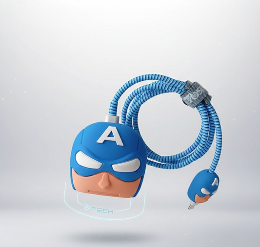 Iphone Charger Case Cover - Captain America - 4 Piece Set (With Wire Protector)