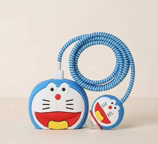 Iphone Charger Case Cover - Doraemon - 4 Piece Set (With Wire Protector)