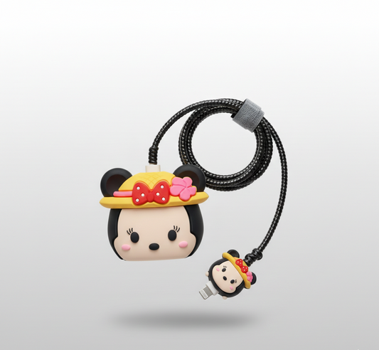 Iphone Charger Case Cover - Minnie Mouse Red Bow - 4 Piece Set (With Wire Protector)